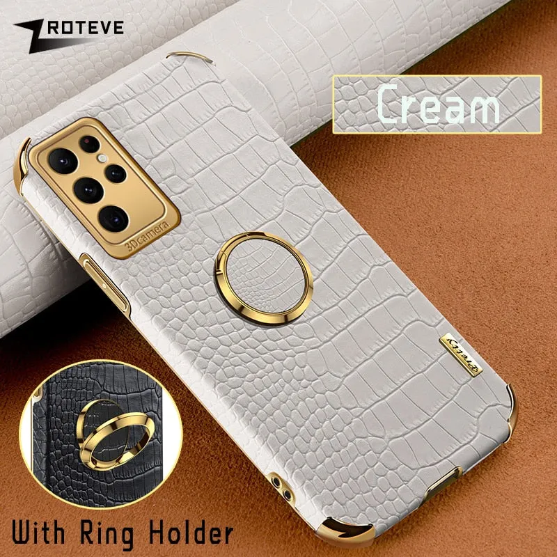Crocodile Pattern Leather Case For Samsung Galaxy With Ring Holder Kickstand