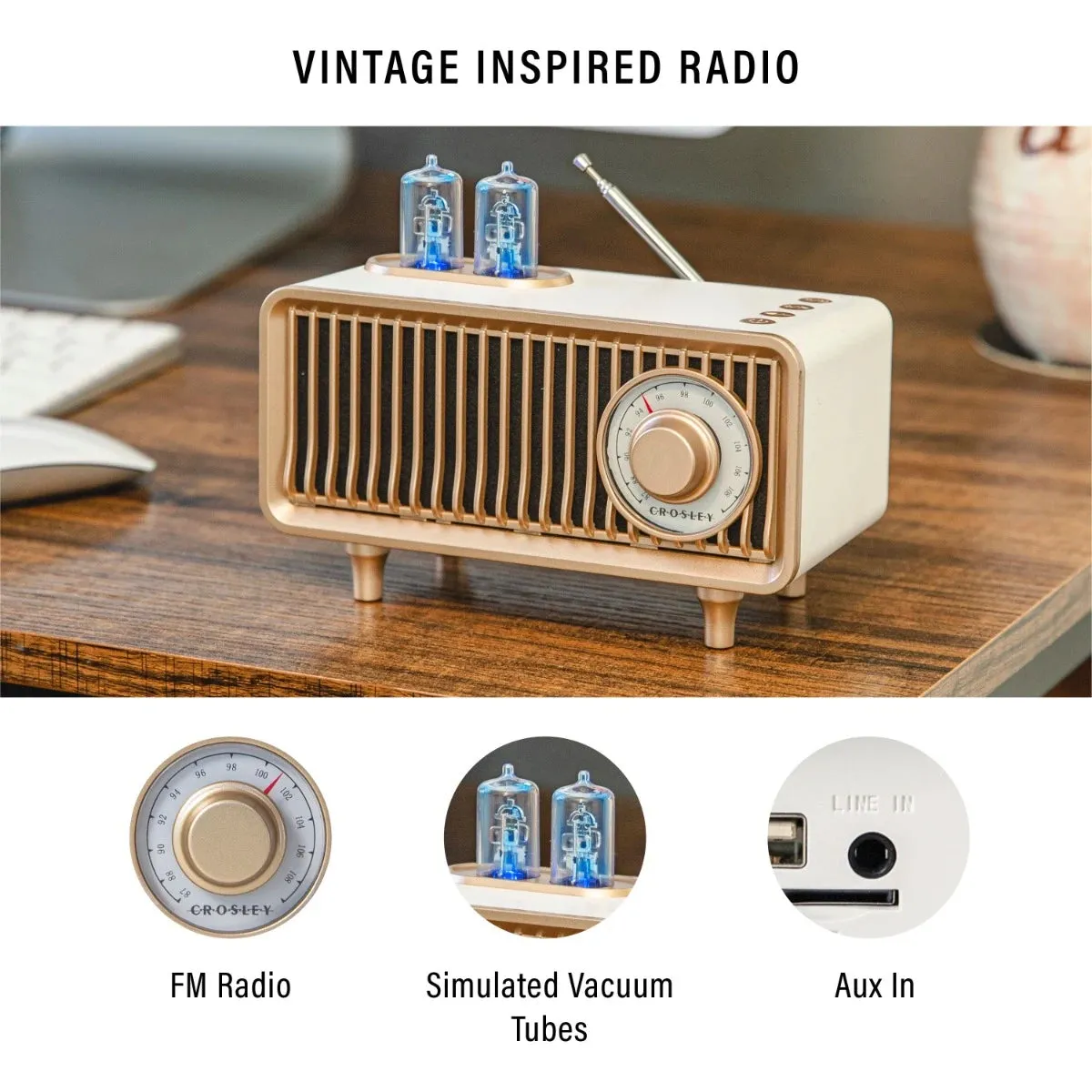 Crosley Milton Am/Fm Radio w/ Bluetooth, White Sand