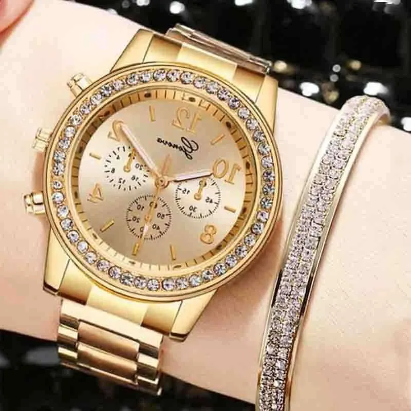 Crystal Gold Watch & Bangle Set