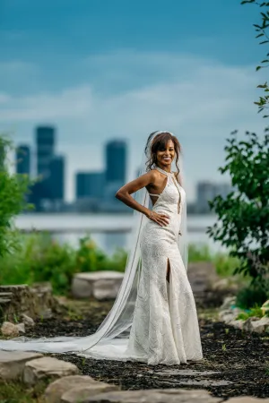 Crystal Trimmed Cathedral Length Wedding Veil