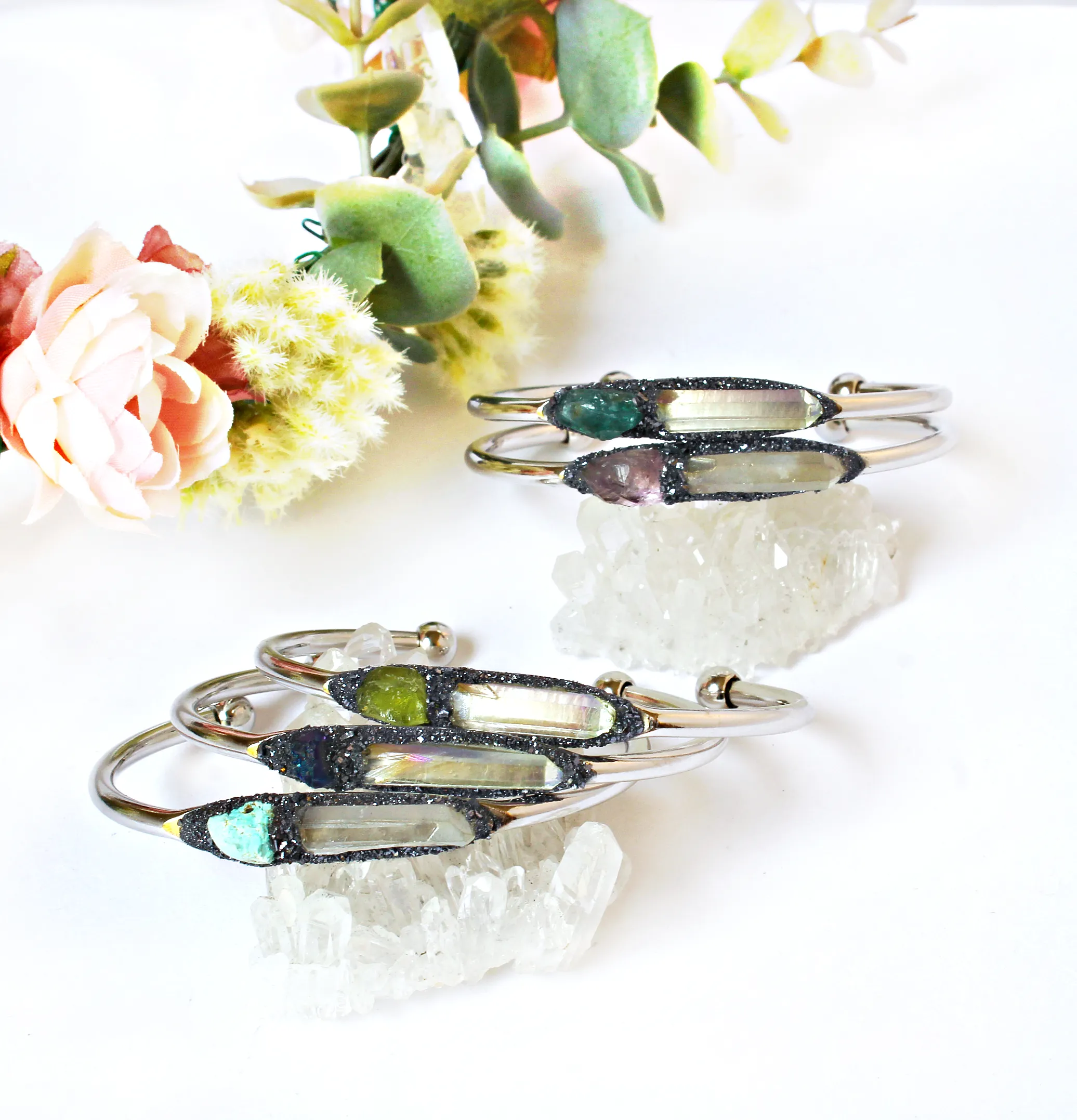 Customized Angel Aura Quartz and Birthstone Bracelet