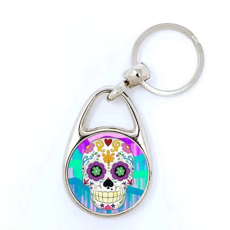 Cute Sugar Skull Day of the Dead Key Chains Dia de Los Muertos Keychain