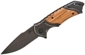 (D) Wood Handled Black Pocket Folding Knife, 4.5" X 1.25", Gift for Men