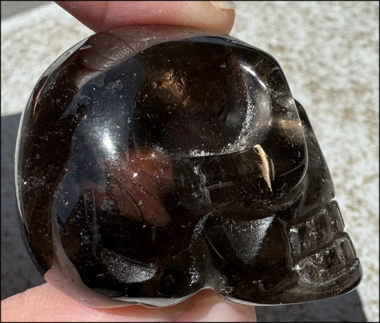 DARK Smoky Quartz Crystal Skull with Hematite inclusions - Dissolve negativity