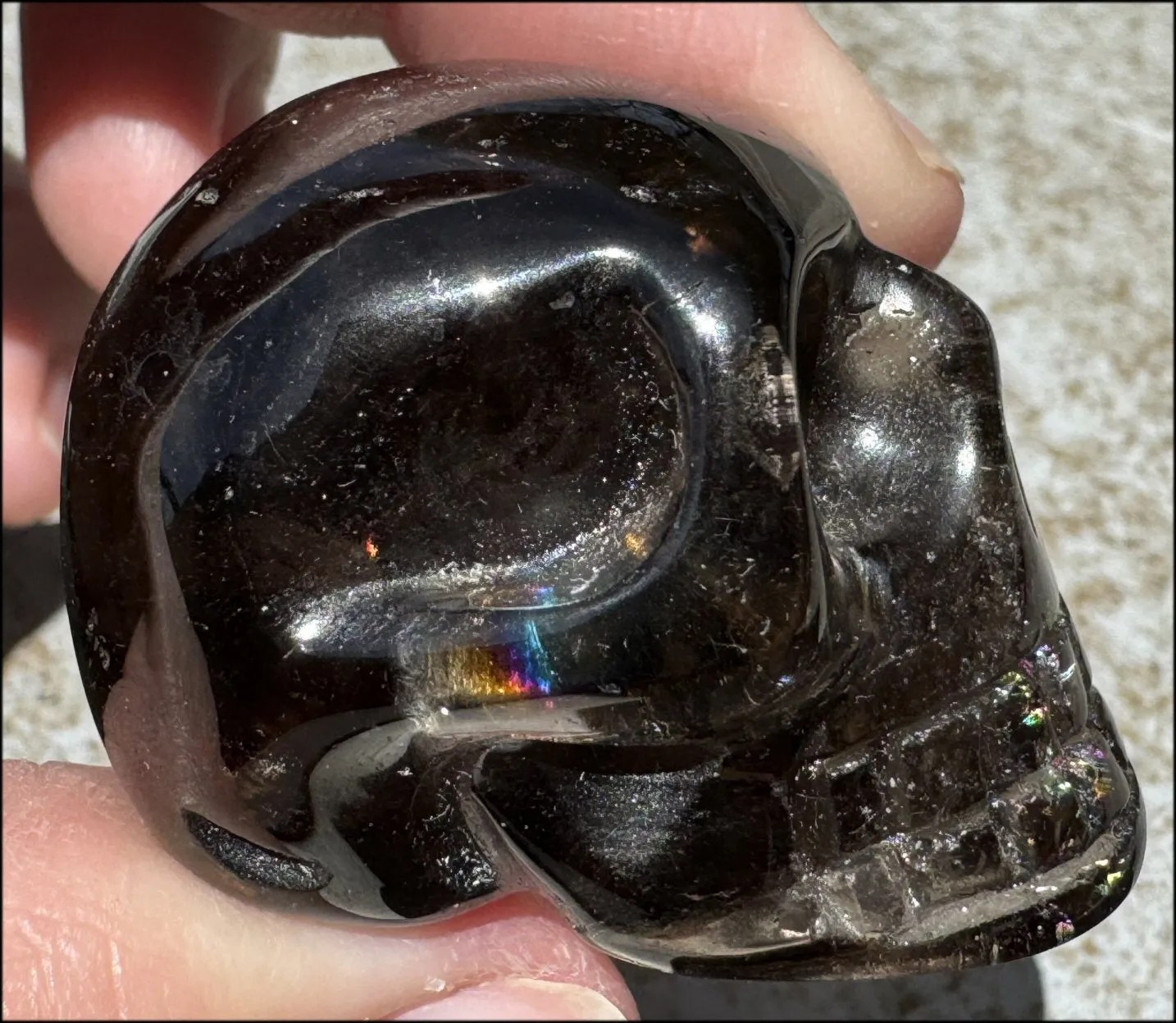 DARK Smoky Quartz Crystal Skull with Hematite inclusions - Dissolve negativity