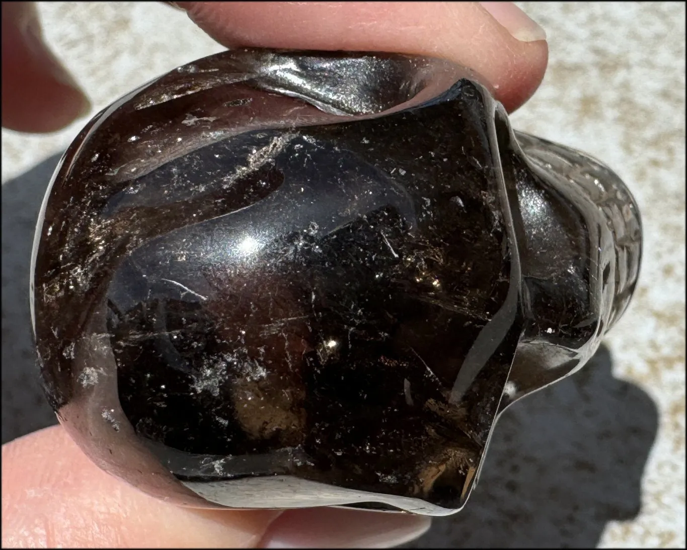 DARK Smoky Quartz Crystal Skull with Hematite inclusions - Dissolve negativity