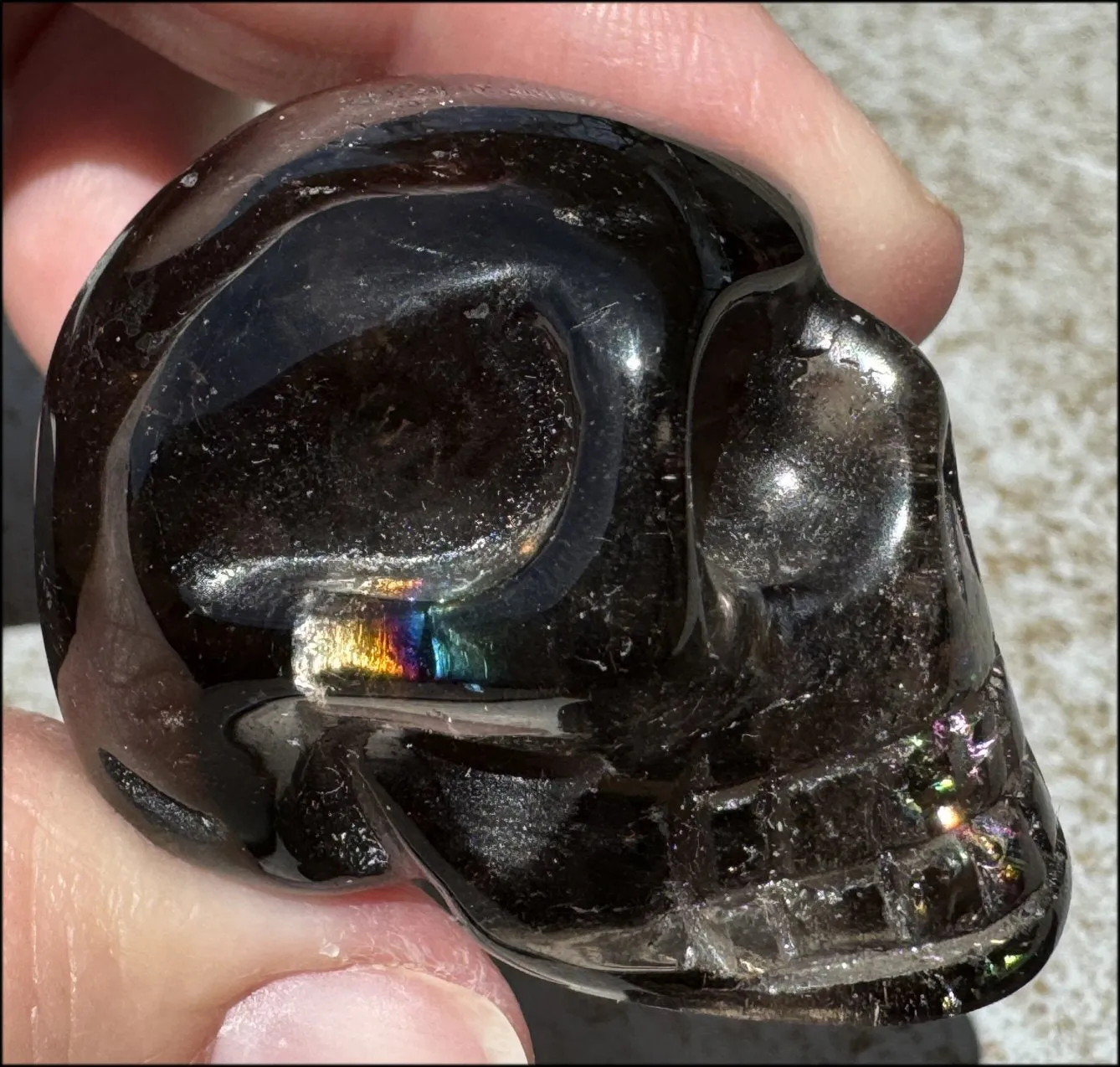 DARK Smoky Quartz Crystal Skull with Hematite inclusions - Dissolve negativity