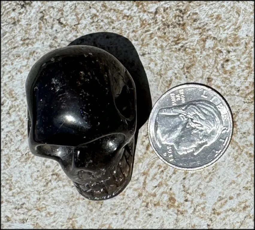 DARK Smoky Quartz Crystal Skull with Hematite inclusions - Dissolve negativity