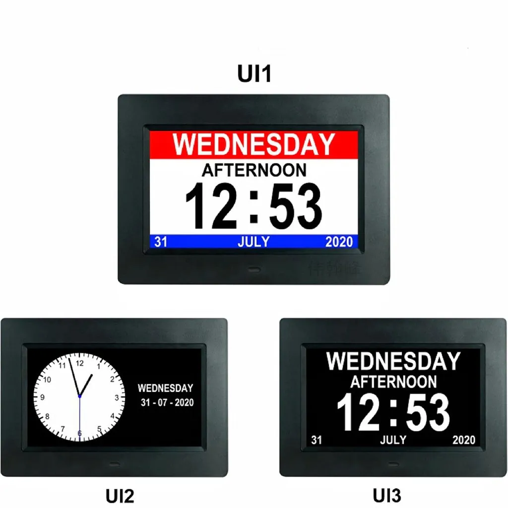 Day Date Calendar Clock Dementia Clock Digital Alarm Clock with Large LCD Screen (Black)
