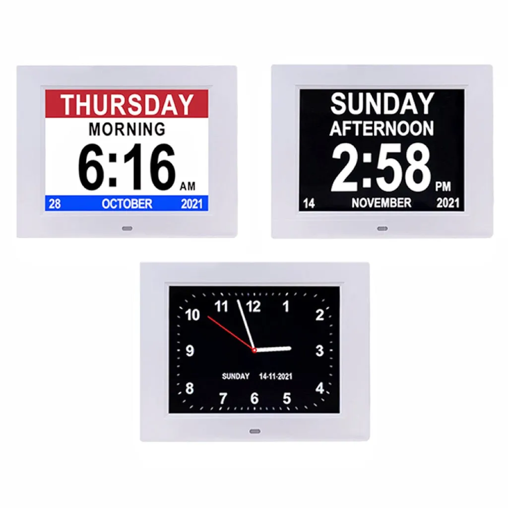 Day Date Calendar Clock Dementia Clock Digital Alarm Clock with Large LCD Screen (White)