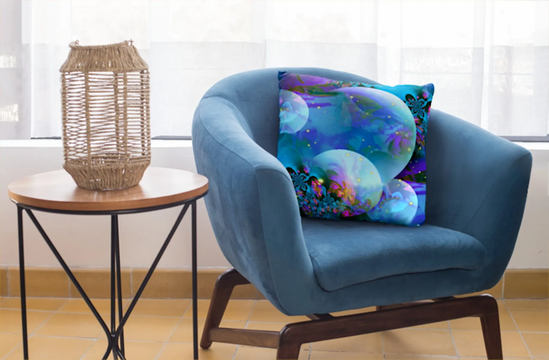 Decorative Art Throw Pillow, Custom-Printed Home Decor, Reiki Meditation Aide-"Spirit Orbs"