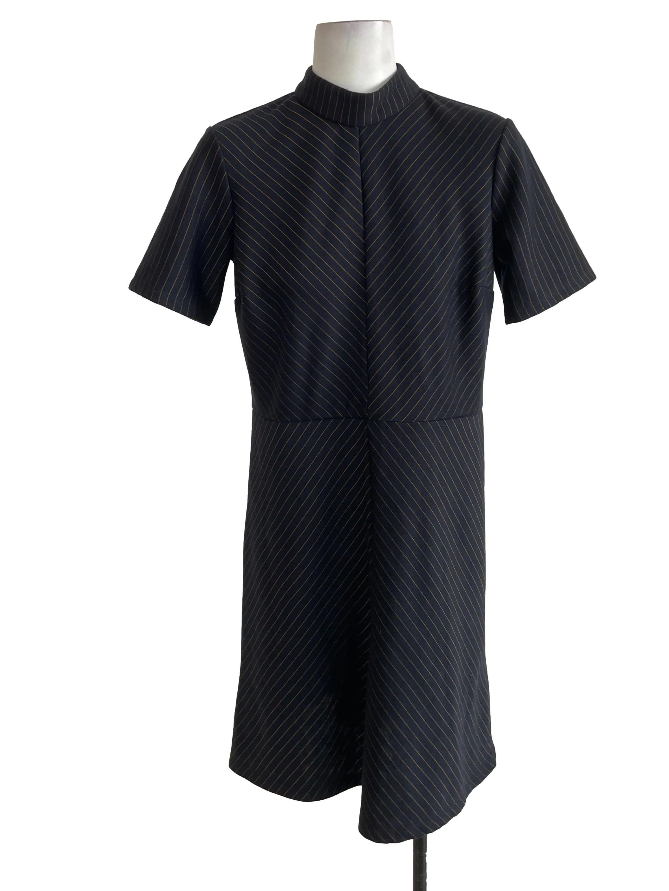 Deep Blue Striped Mid Neck Dress