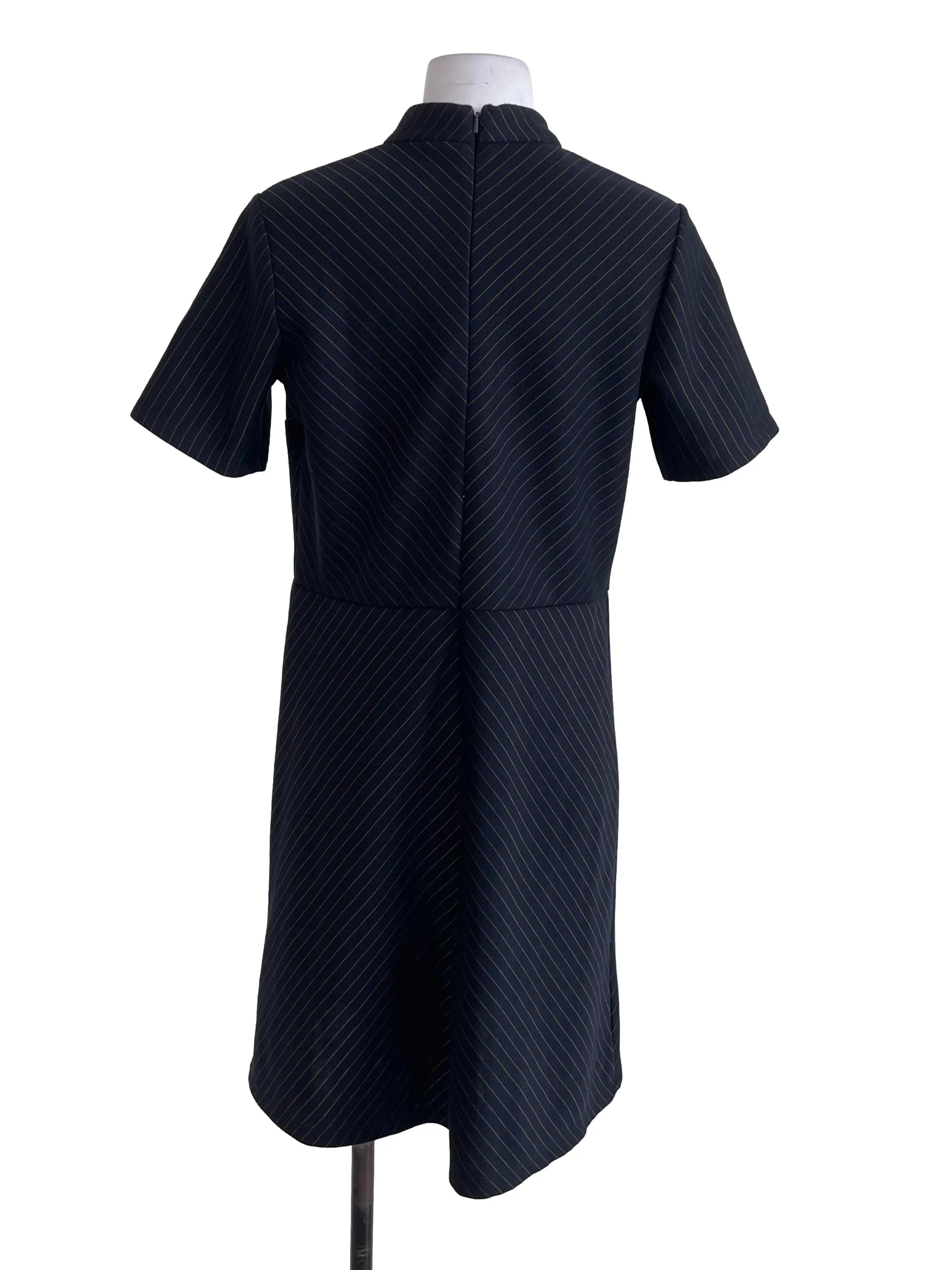 Deep Blue Striped Mid Neck Dress