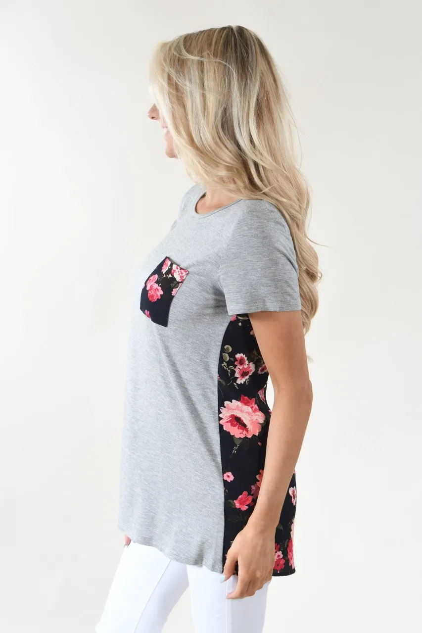 Deep Navy Floral Pocket Top