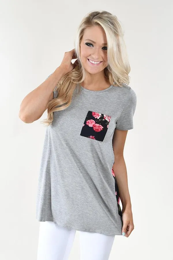 Deep Navy Floral Pocket Top
