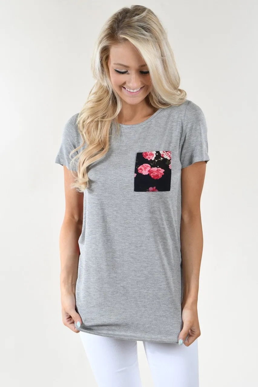 Deep Navy Floral Pocket Top
