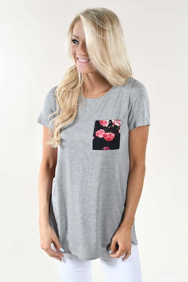 Deep Navy Floral Pocket Top