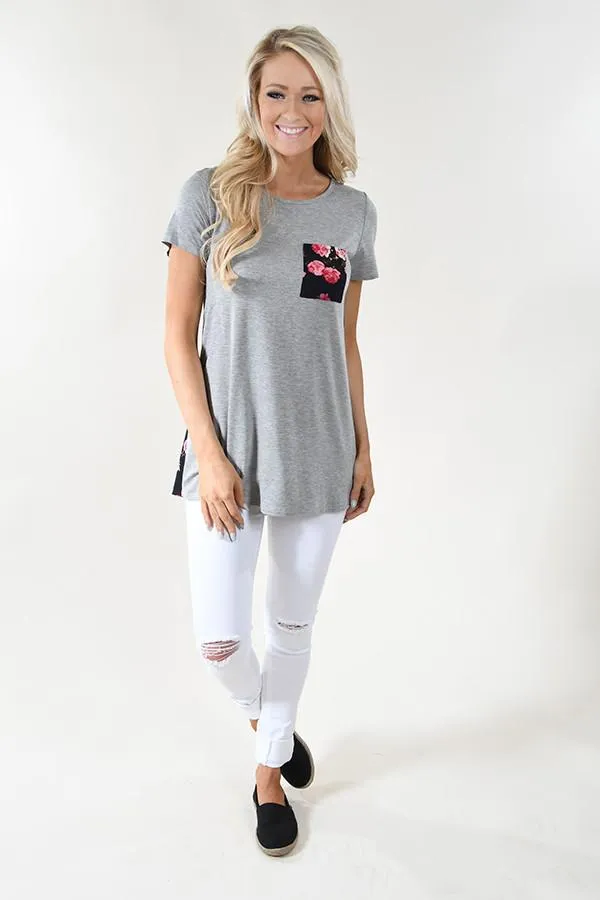 Deep Navy Floral Pocket Top