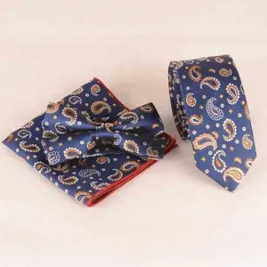 Deep Paisley Jacquard Neck Tie Set - Deep Blue