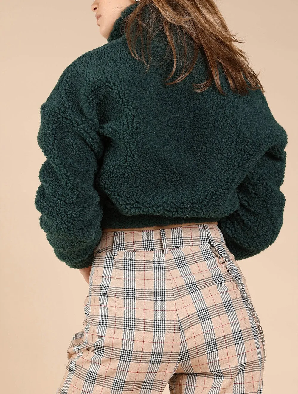 Deep Quarter Zip Kangaroo Pocket Cropped Drop Shoulder Sweatshirt