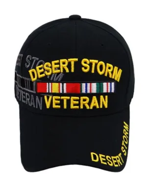 Desert Storm Veteran Hat Black, Ribbons Baseball Cap Army Navy Air Force Marine Men Women