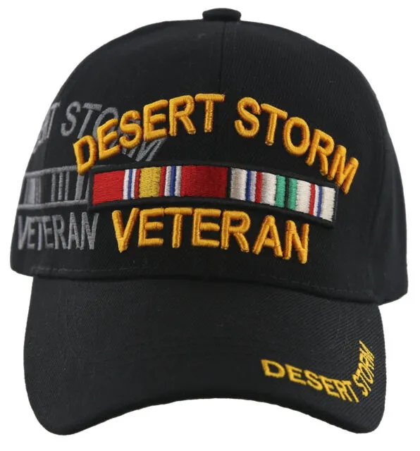 Desert Storm Veteran Hat Black, Ribbons Baseball Cap Army Navy Air Force Marine Men Women