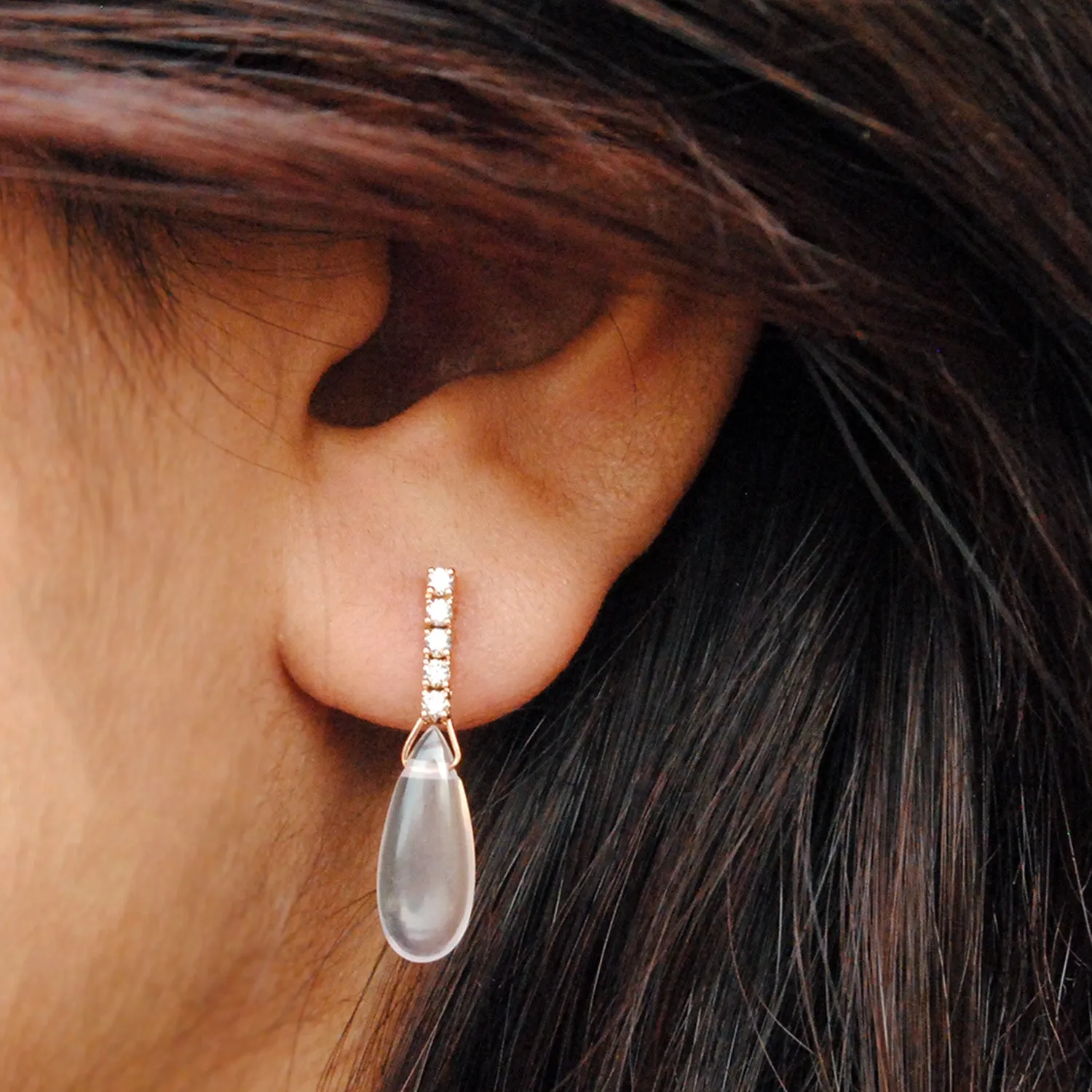 Diamond & Rose Quartz Dangle Studs
