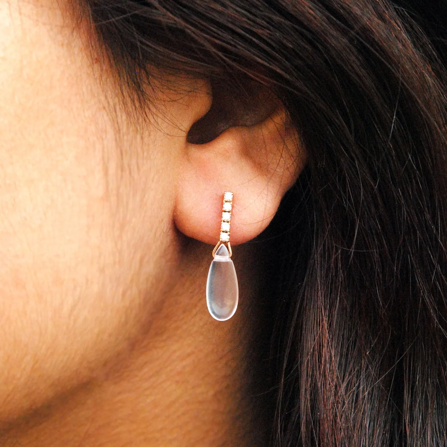 Diamond & Rose Quartz Dangle Studs