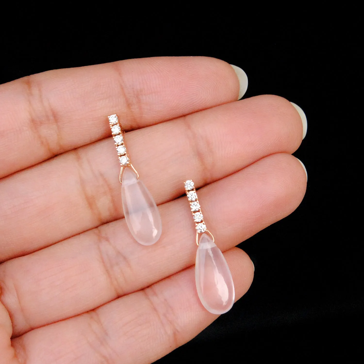 Diamond & Rose Quartz Dangle Studs
