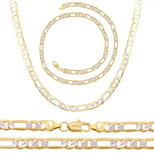 Diamond-Cut 14K Gold Filled Figaro Chain Necklace 24" Bracelet 8.5" Set 6 mm