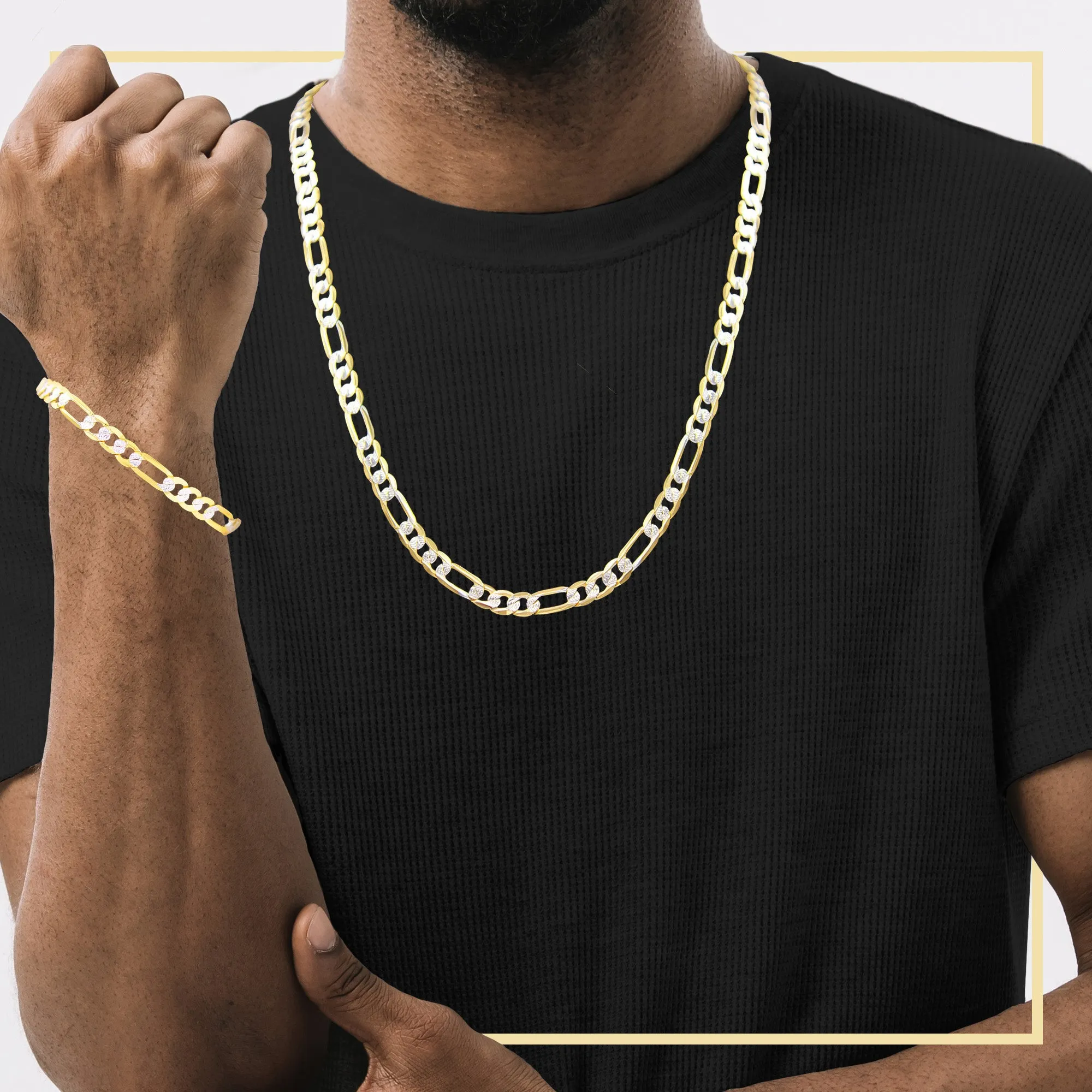 Diamond-Cut 14K Gold Filled Figaro Chain Necklace 24" Bracelet 8.5" Set 6 mm