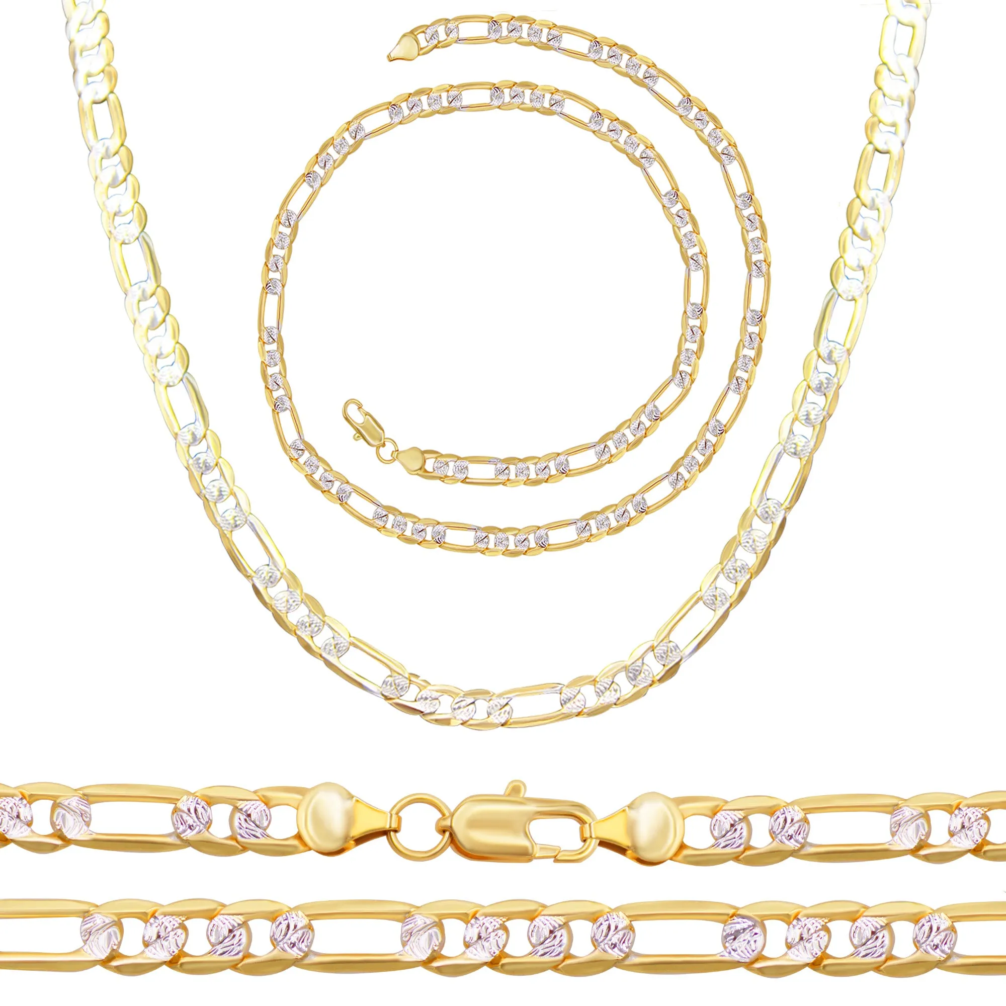 Diamond-Cut 14K Gold Filled Figaro Chain Necklace 24" Bracelet 8.5" Set 6 mm