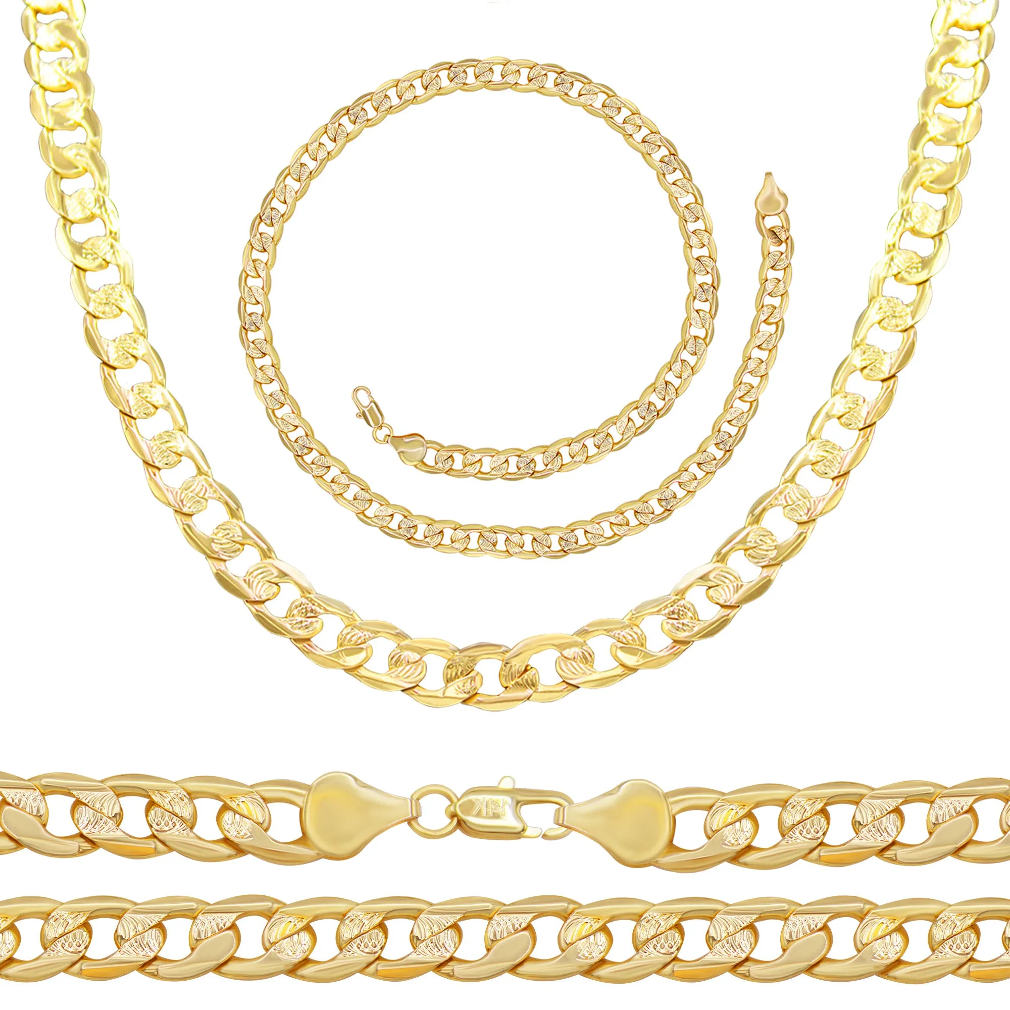 Diamond Cut Cuban Link 14K Gold Filled Necklace 24" Bracelet 8.5" Set 9 mm