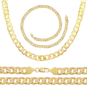 Diamond Cut Cuban Link 14K Gold Filled Necklace 24" Bracelet 8.5" Set 9 mm