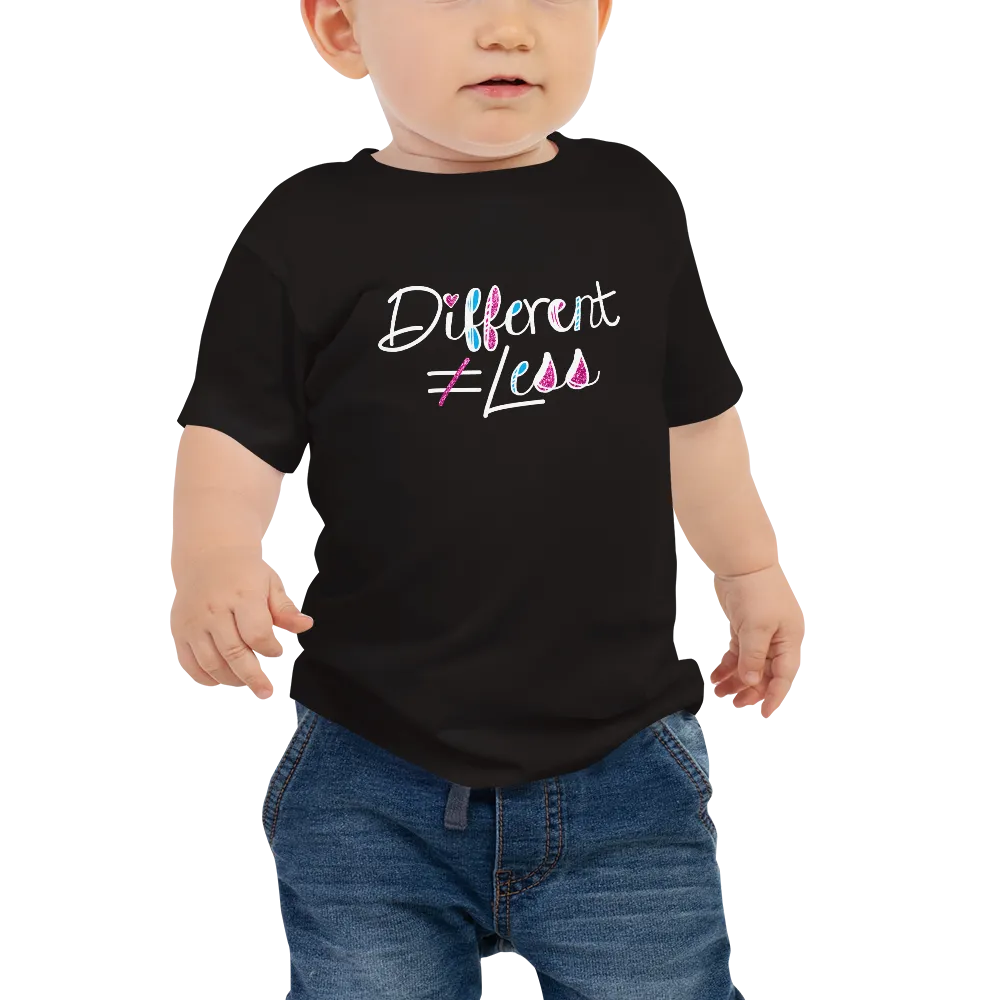Different Does Not Equal Less (As Seen on Netflix's Raising Dion) Baby Black Shirt with Digital Glitter