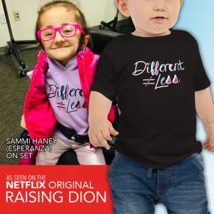 Different Does Not Equal Less (As Seen on Netflix's Raising Dion) Baby Black Shirt with Digital Glitter