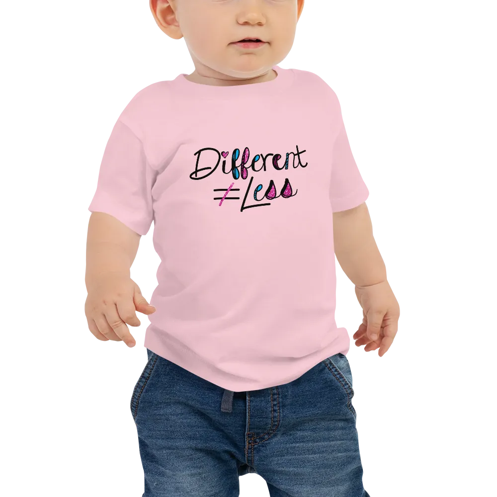 Different Does Not Equal Less (As Seen on Netflix's Raising Dion) Pink Baby Shirt with Digital Glitter