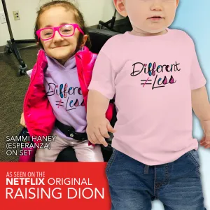 Different Does Not Equal Less (As Seen on Netflix's Raising Dion) Pink Baby Shirt with Digital Glitter