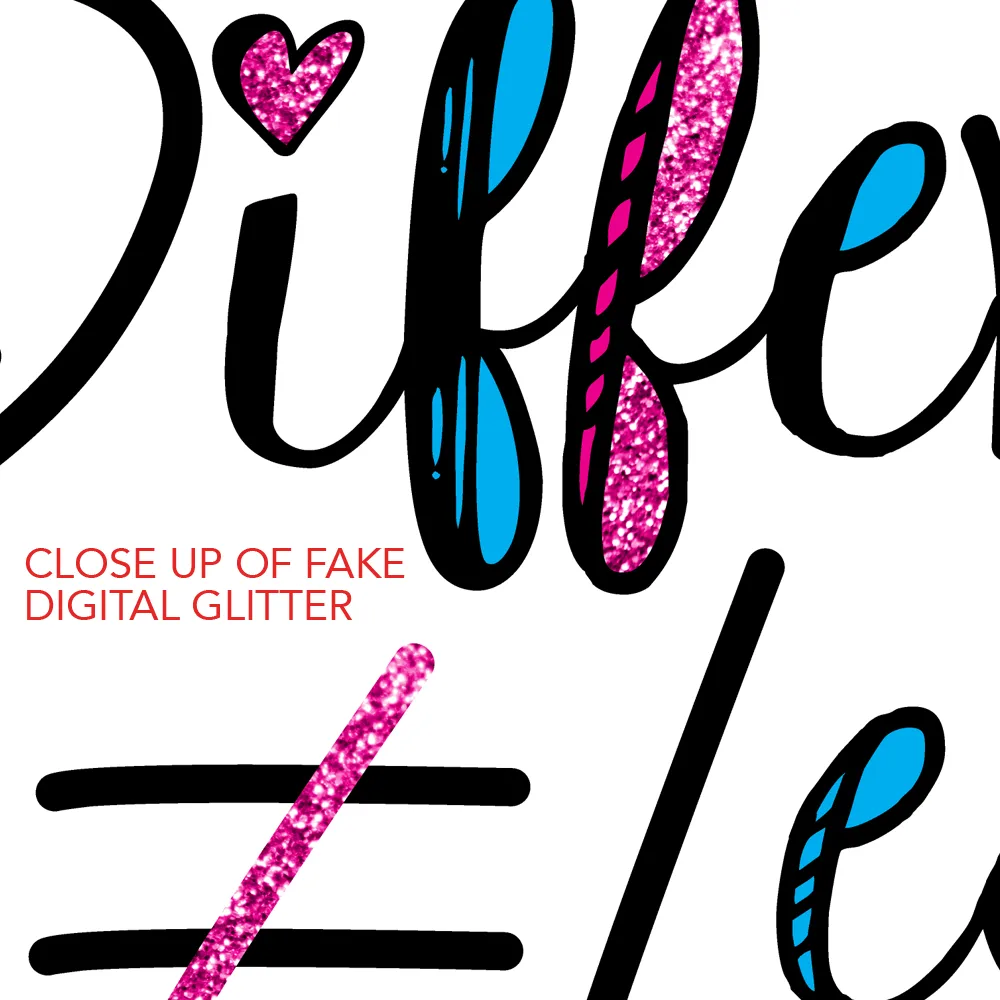 Different Does Not Equal Less (As Seen on Netflix's Raising Dion) White Baby Shirt with Digital Glitter