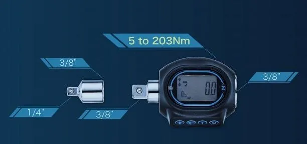 Digitale 3 tot 203NM momentsleutel geschikt voor elke 3/8 en 1/4 ratel