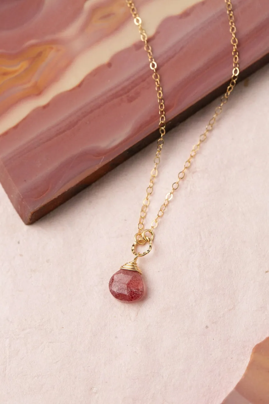 Divinity 15-17" Faceted Strawberry Quartz Briolette with Faceted Strawberry Quartz Briolette Simple Necklace