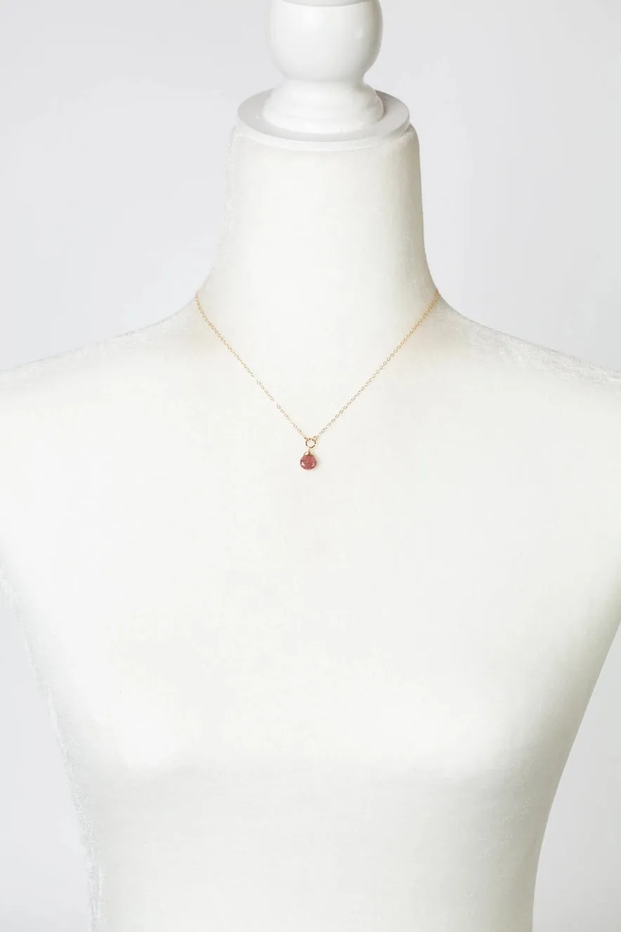Divinity 15-17" Faceted Strawberry Quartz Briolette with Faceted Strawberry Quartz Briolette Simple Necklace