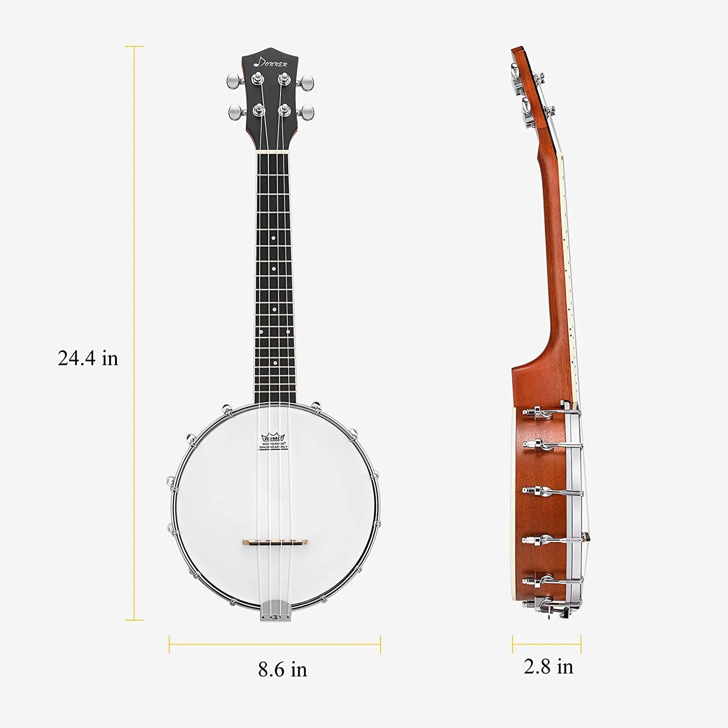 Donner DBU-200 Banjolele, 4 String Banjo Ukulele Concert 23 Inch Remo Sapele Drumhead with Strap, Picks, Strings, Gig Bag, Tunner, Truss Rod, Ruler