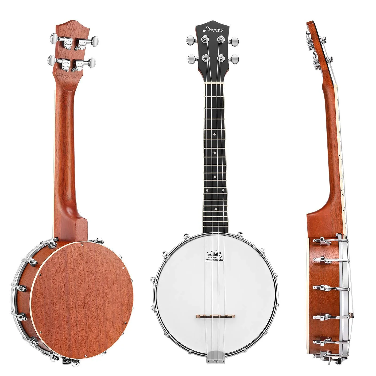 Donner DBU-200 Banjolele, 4 String Banjo Ukulele Concert 23 Inch Remo Sapele Drumhead with Strap, Picks, Strings, Gig Bag, Tunner, Truss Rod, Ruler
