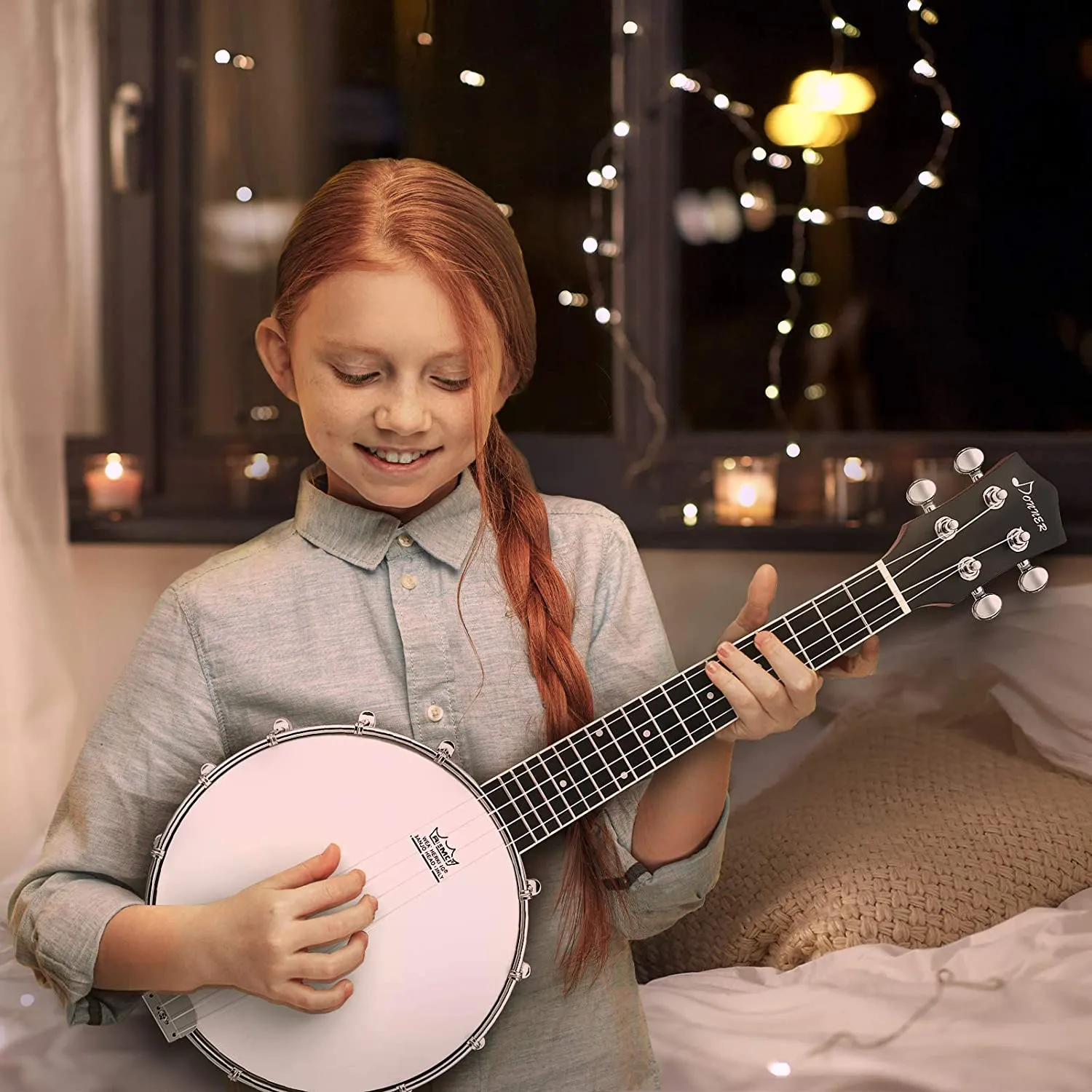 Donner DBU-200 Banjolele, 4 String Banjo Ukulele Concert 23 Inch Remo Sapele Drumhead with Strap, Picks, Strings, Gig Bag, Tunner, Truss Rod, Ruler