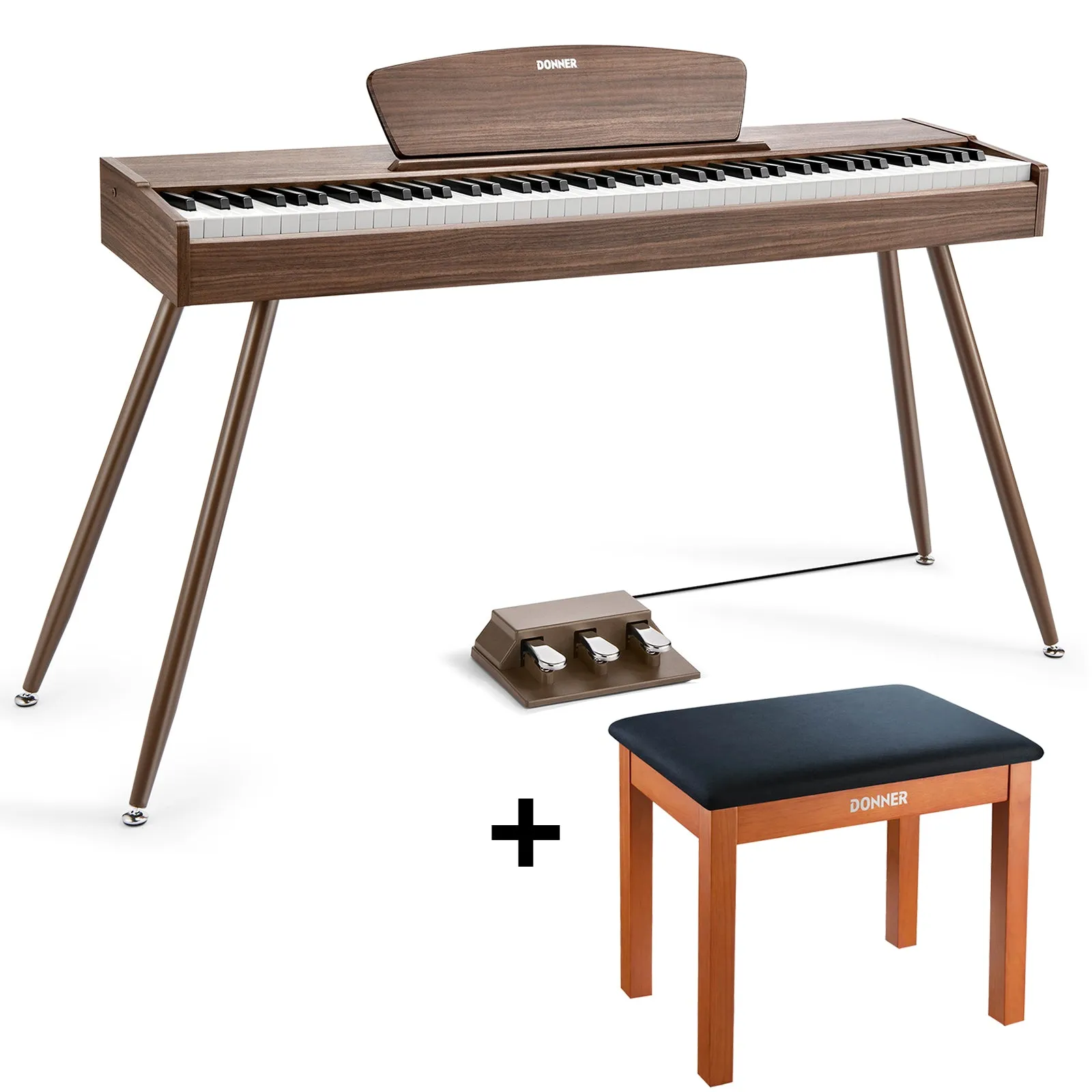 Donner DDP-80 Digital Piano 88 Key Weighted Keyboard, Walnut Wood Color   Pedal