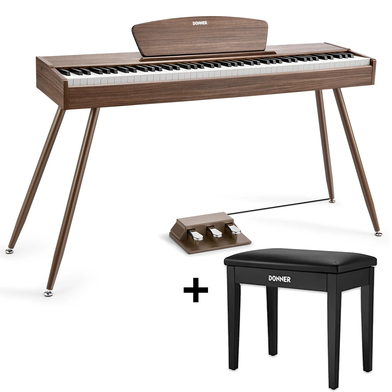 Donner DDP-80 Digital Piano 88 Key Weighted Keyboard, Walnut Wood Color   Pedal