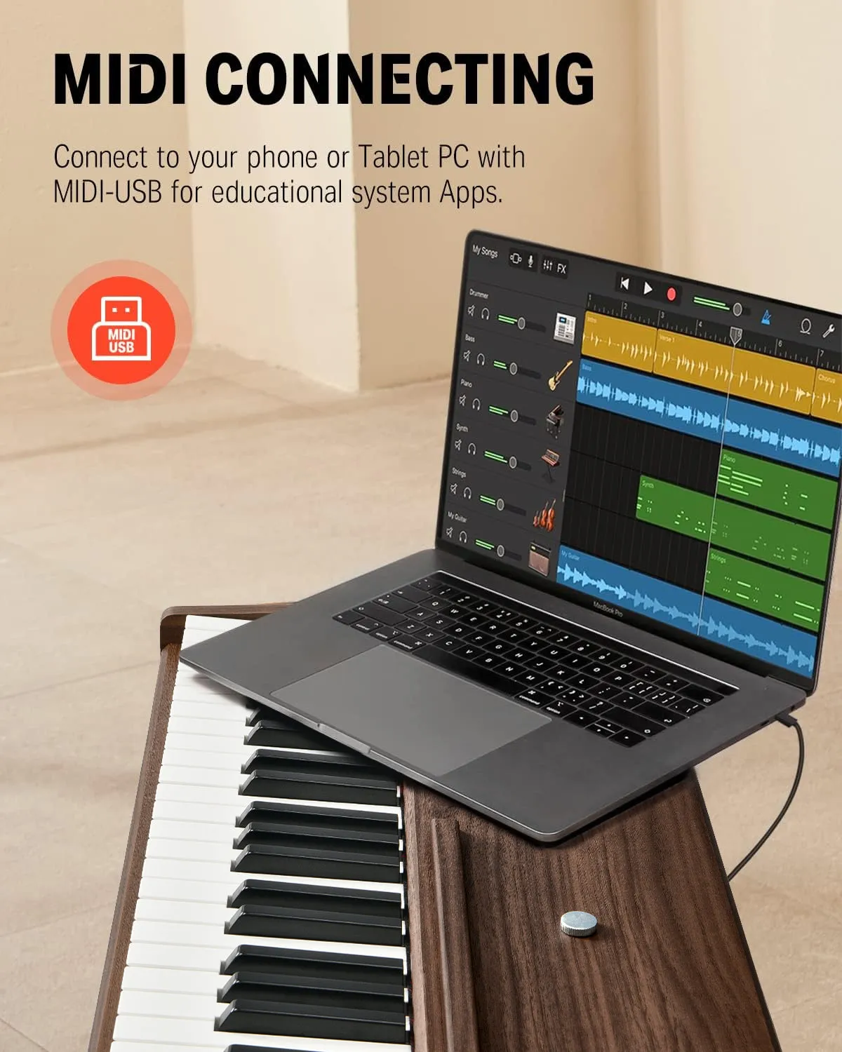 Donner DDP-80 Digital Piano 88 Key Weighted Keyboard, Walnut Wood Color   Pedal