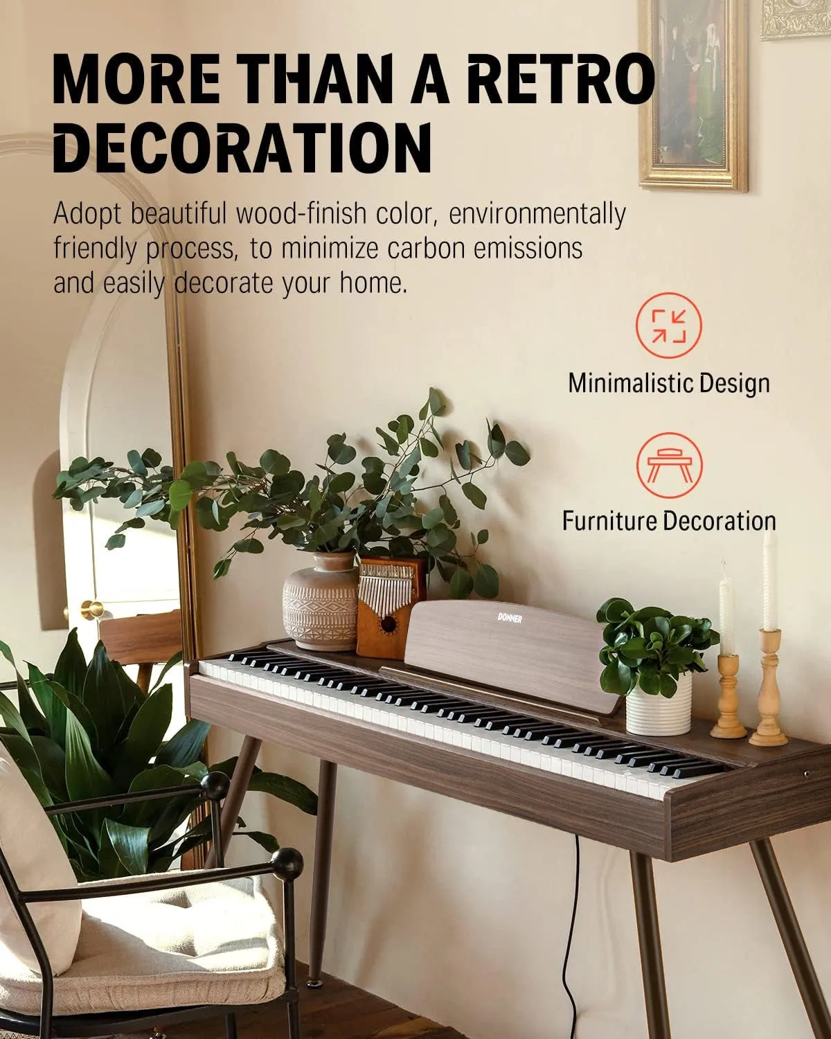 Donner DDP-80 Digital Piano 88 Key Weighted Keyboard, Walnut Wood Color   Pedal