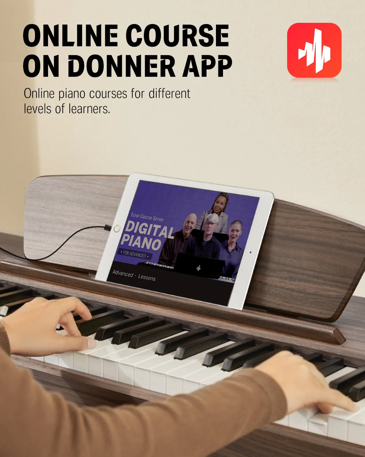 Donner DDP-80 Digital Piano 88 Key Weighted Keyboard, Walnut Wood Color   Pedal
